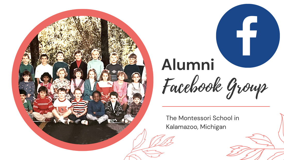 Image of a throwback class photo within a circle with a red outline. Next to the circle is a Facebook logo and the works, 