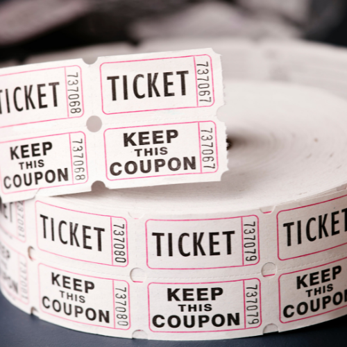 Close-up of tickets that say 